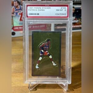 #189 Patrick Ewing 1991 Panini Sticker - Foil PSA 8